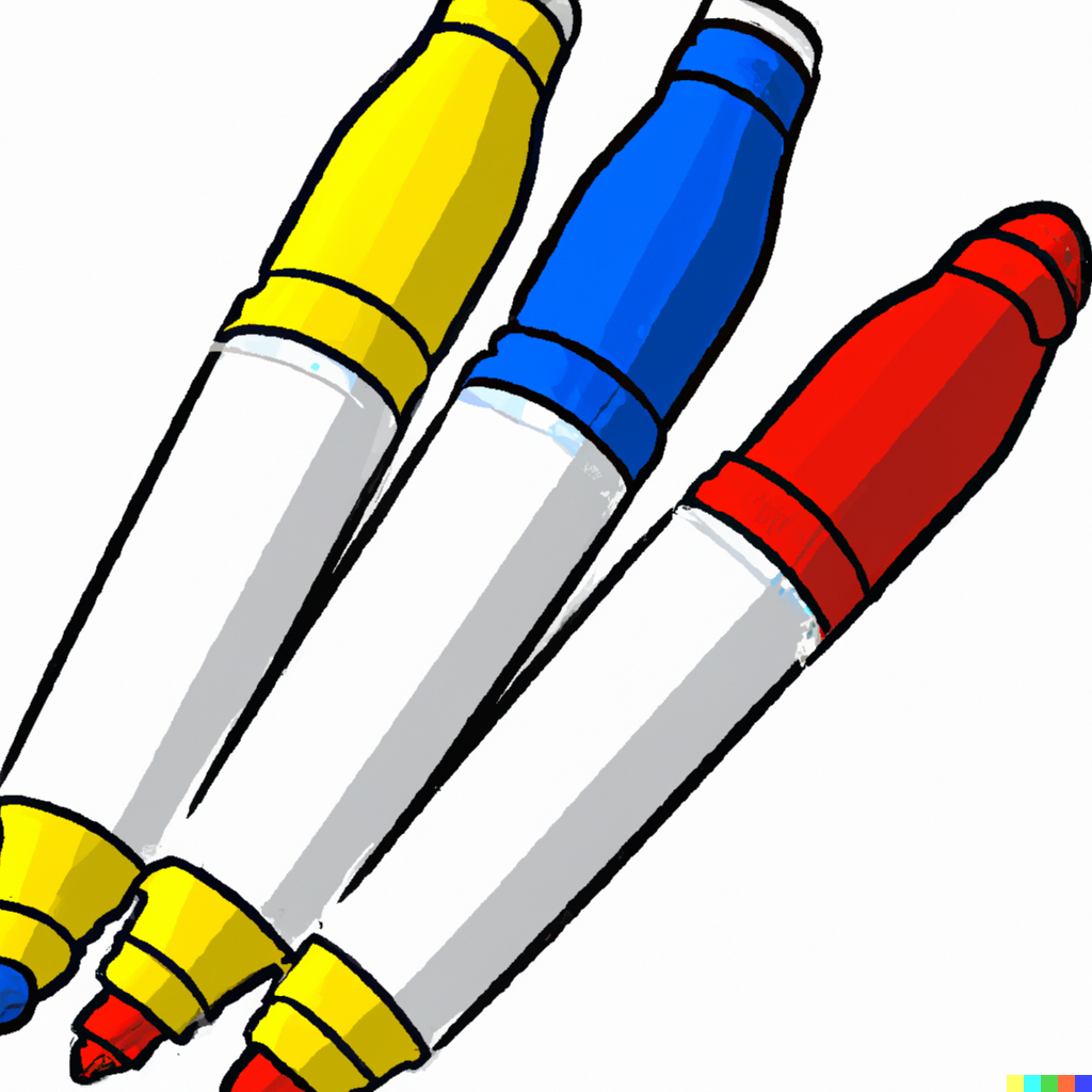 Whiteboard pens in red, blue and yellow illustration